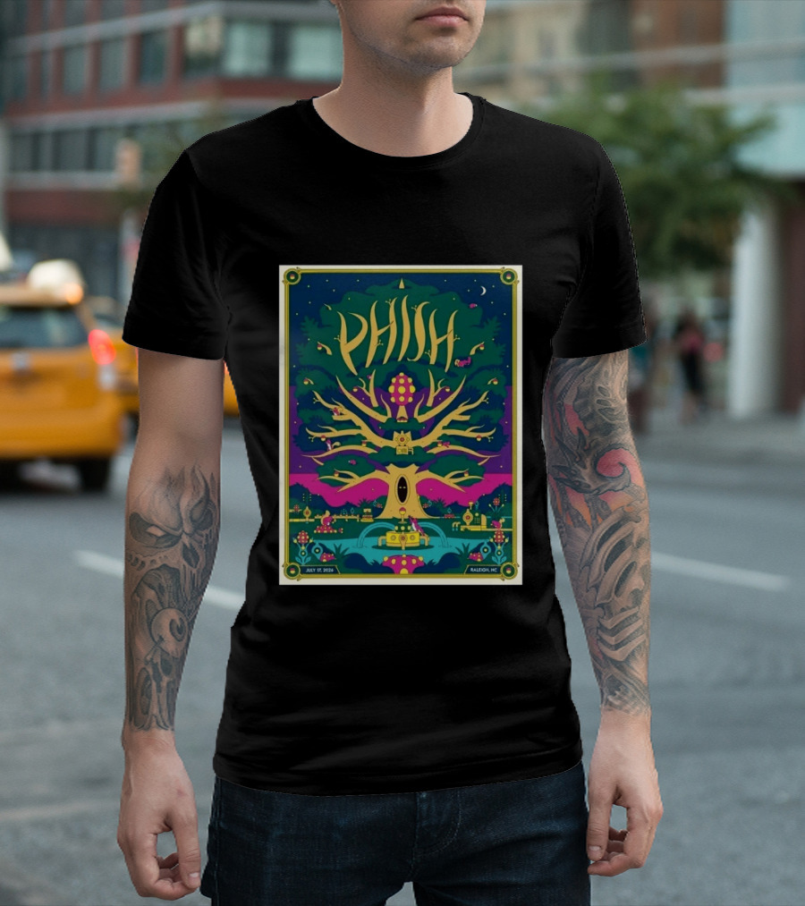 Phish July 17 2026 Raleigh North Carolina Event Tree Fountain Night Sky T-Shirt