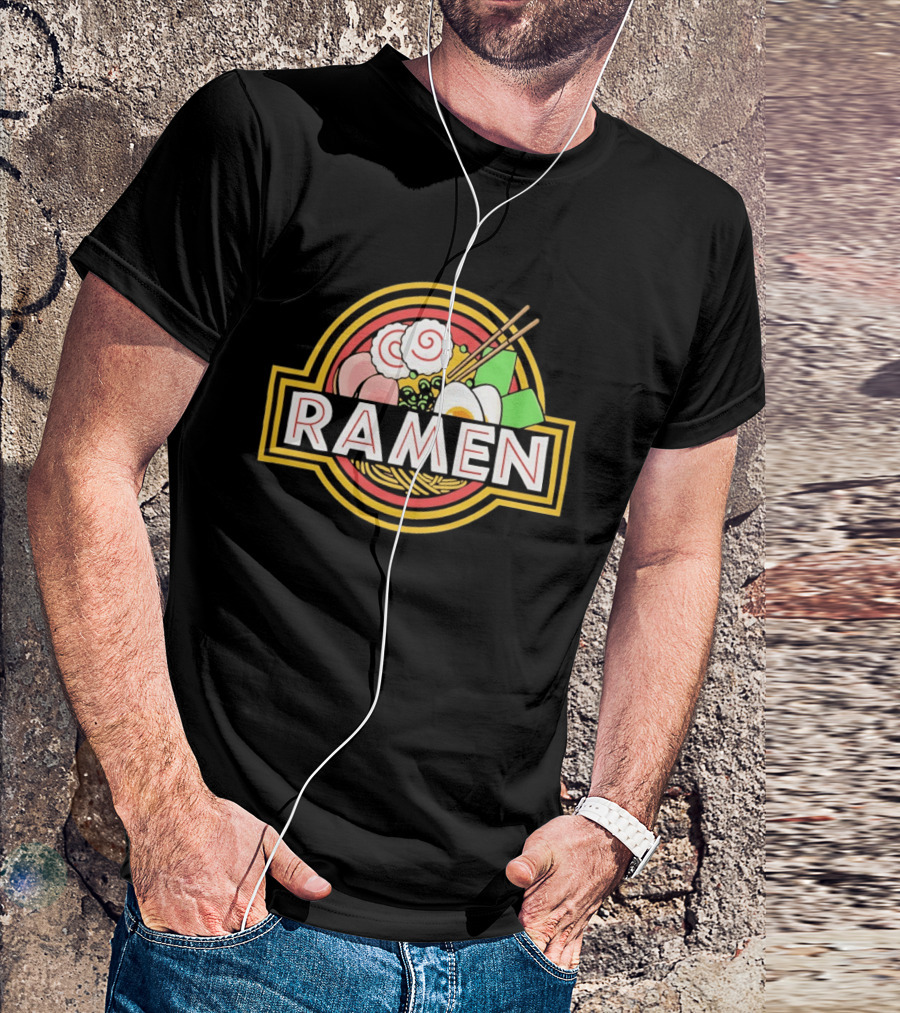 Ramen Jurassic Park Japanese Food Logo Parody With Noodles And Chopsticks T-Shirt