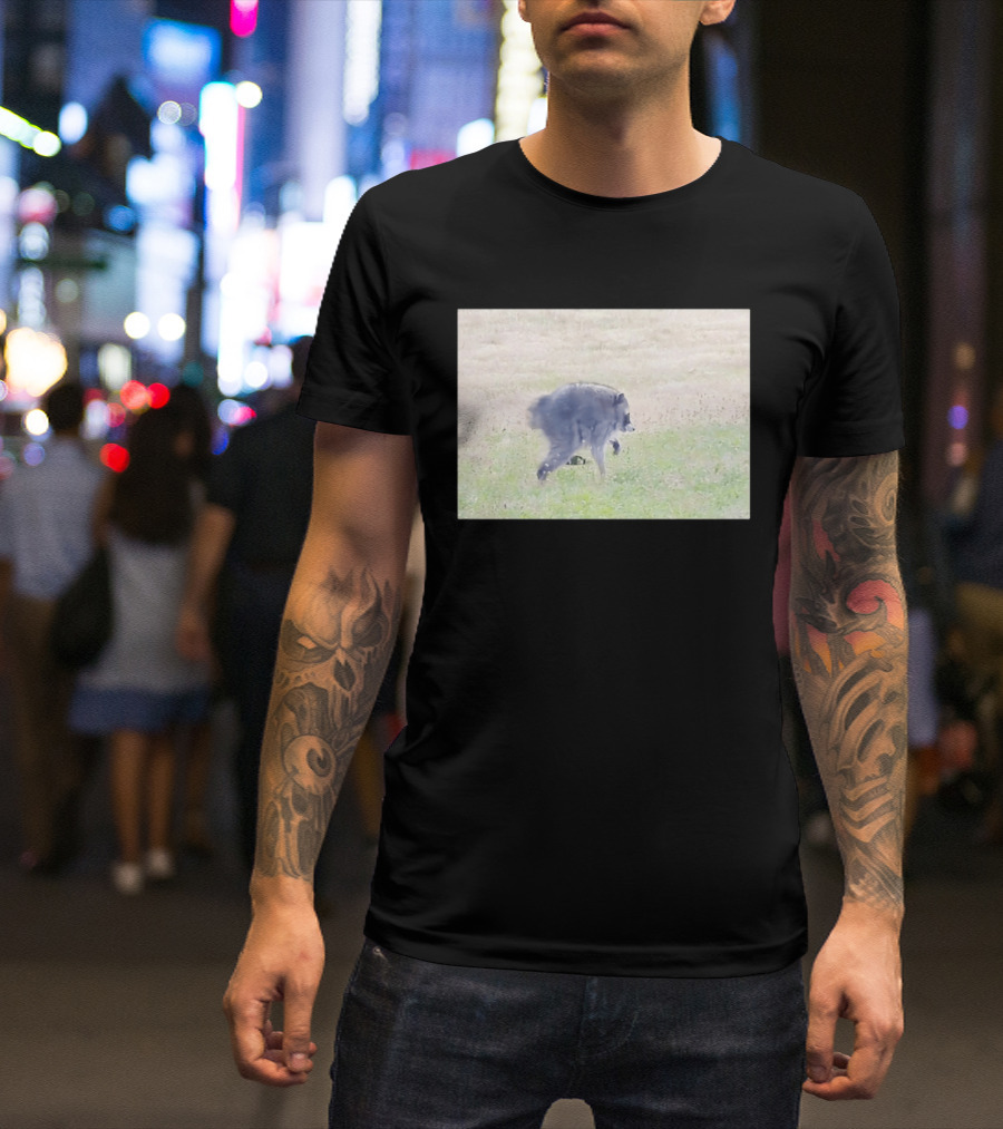 Jimothy Raccoon Walking In Grassy Field Wildlife Scene T-Shirt