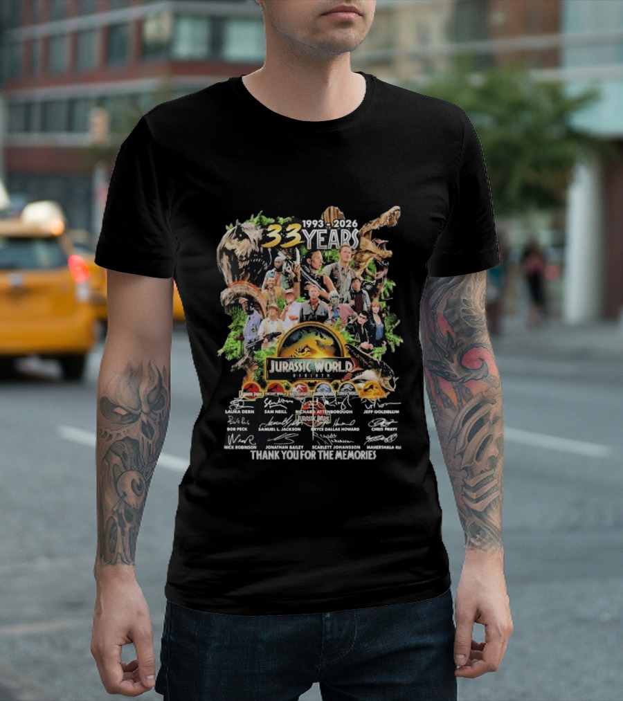 Jurassic Park Jurassic World 1993 2026 33 Years Thank You For The Memories Signatures T-Shirt