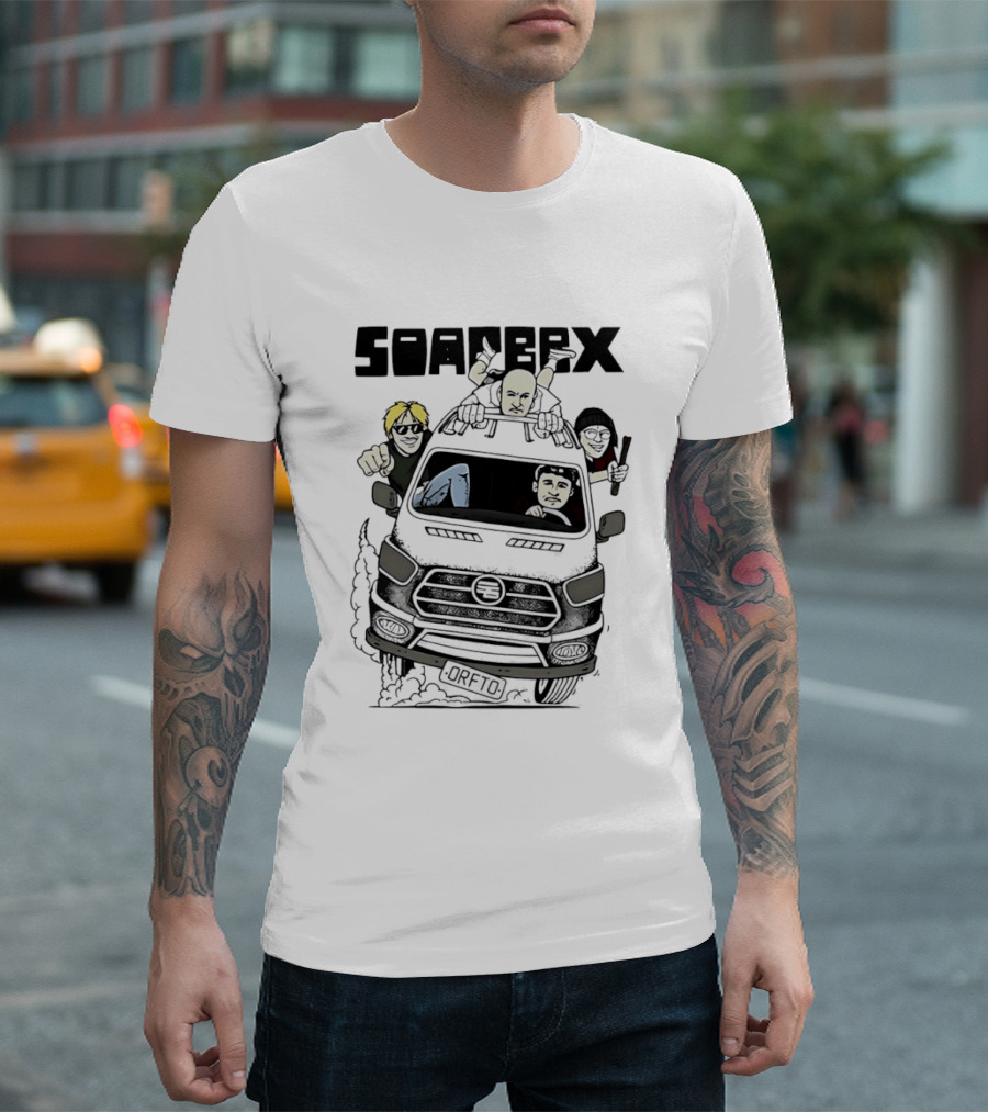 Soapbox Cartoon Van Adventure With Four Characters T-Shirt