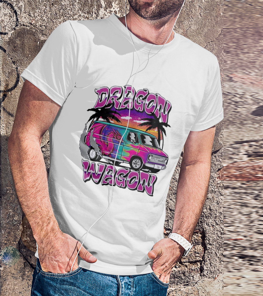Dragon Wagon Van Tie Dye Sunset With Palm Trees T-Shirt