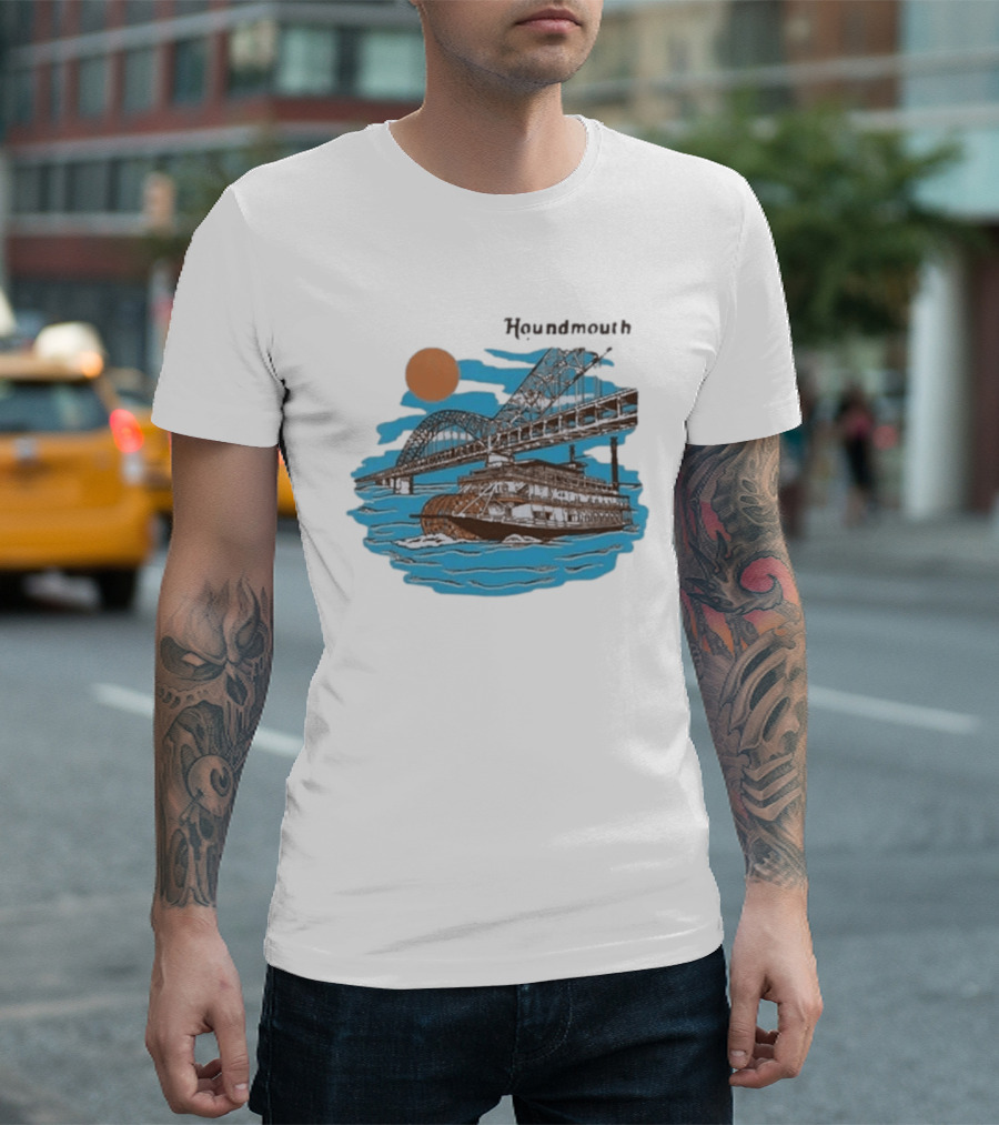 Houndmouth Riverboat Under Bridge With Sun And Waves T-Shirt