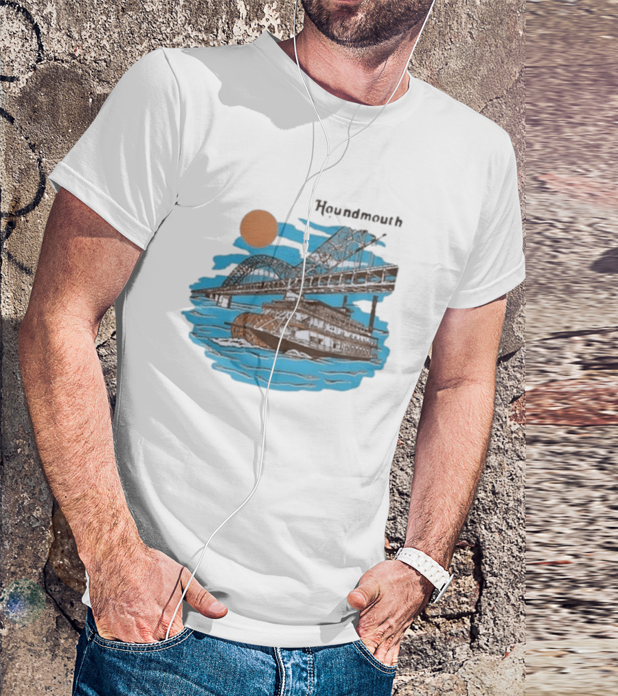 Houndmouth Riverboat Under Bridge With Sun And Waves T-Shirt