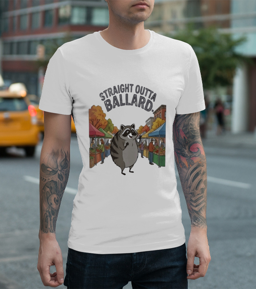 Straight Outta Ballard Raccoon At Farmers Market Scene T-Shirt