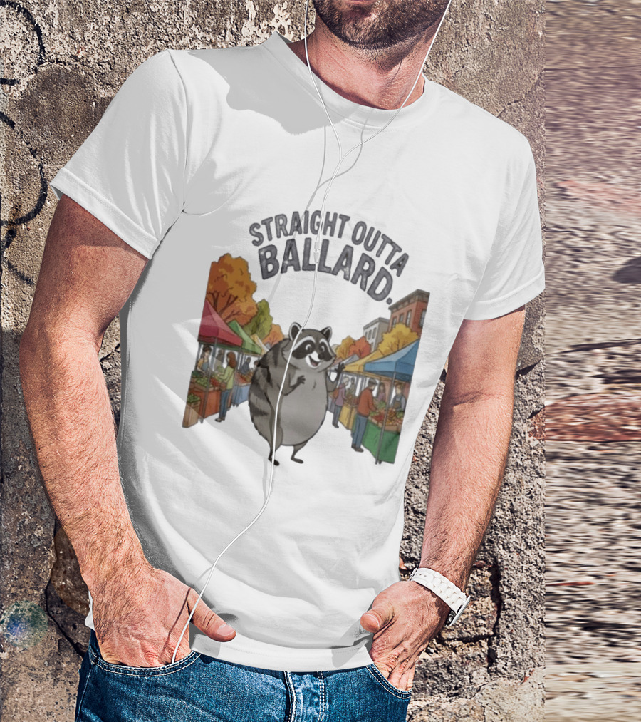 Straight Outta Ballard Raccoon At Farmers Market Scene T-Shirt