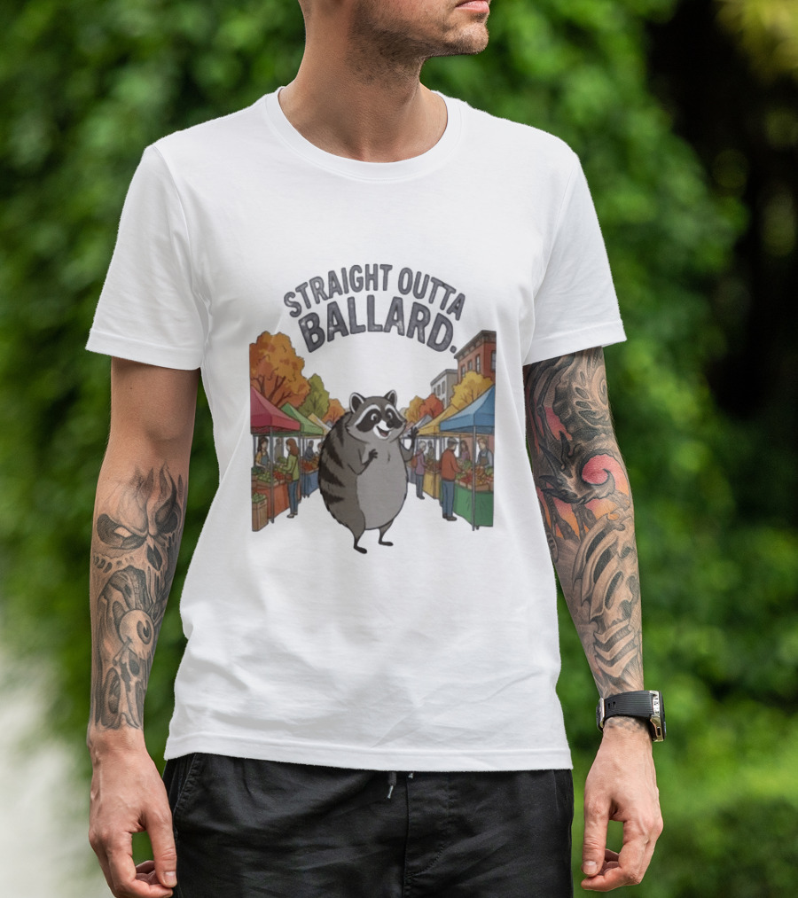 Straight Outta Ballard Raccoon At Farmers Market Scene T-Shirt