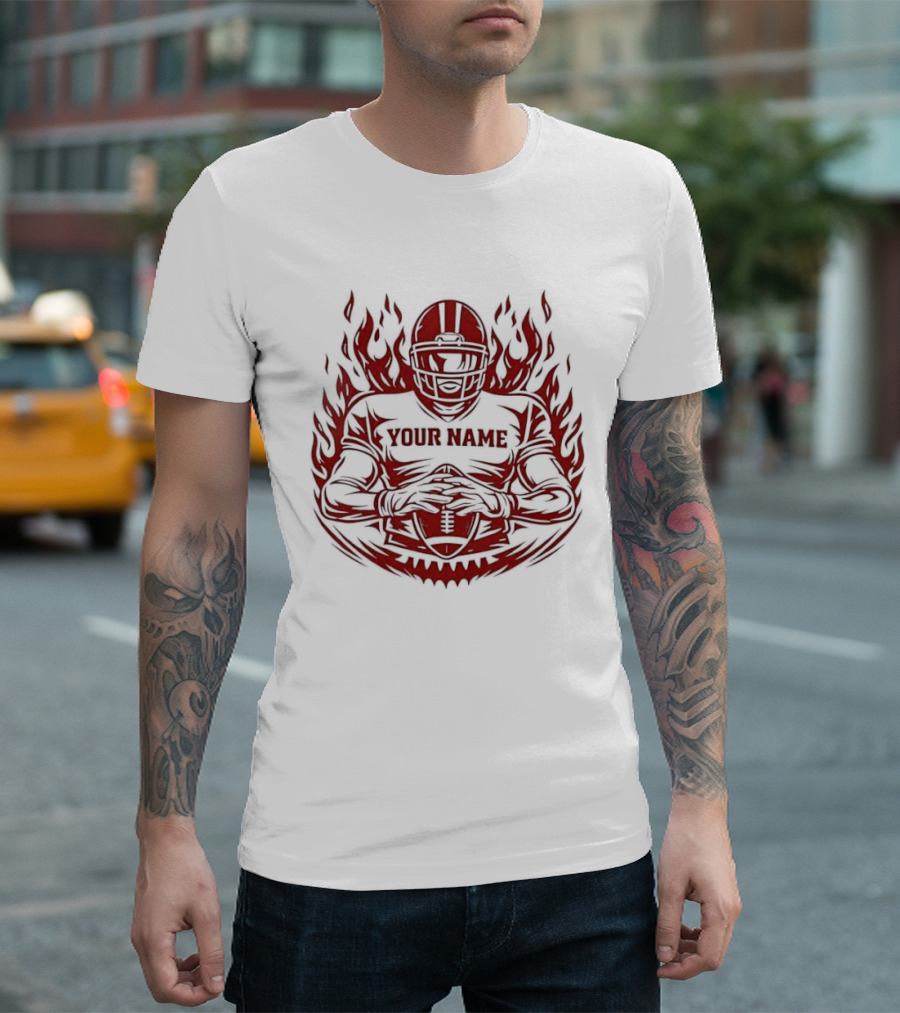 Personalized Your Name Football Player Flames Jersey T-Shirt