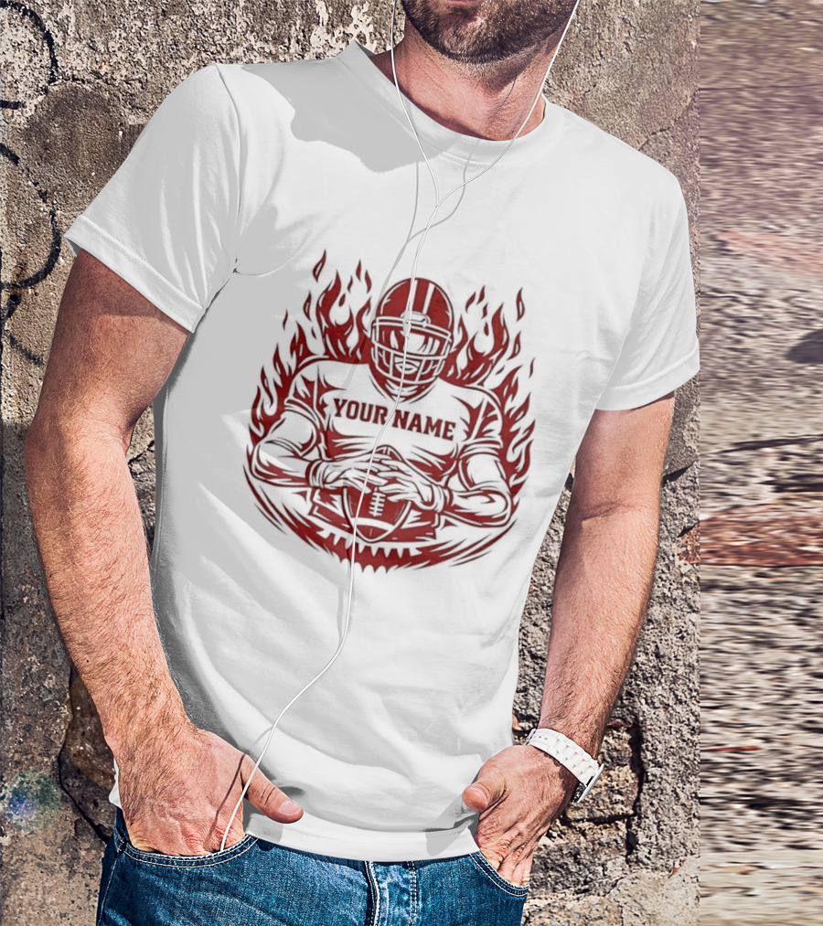 Personalized Your Name Football Player Flames Jersey T-Shirt