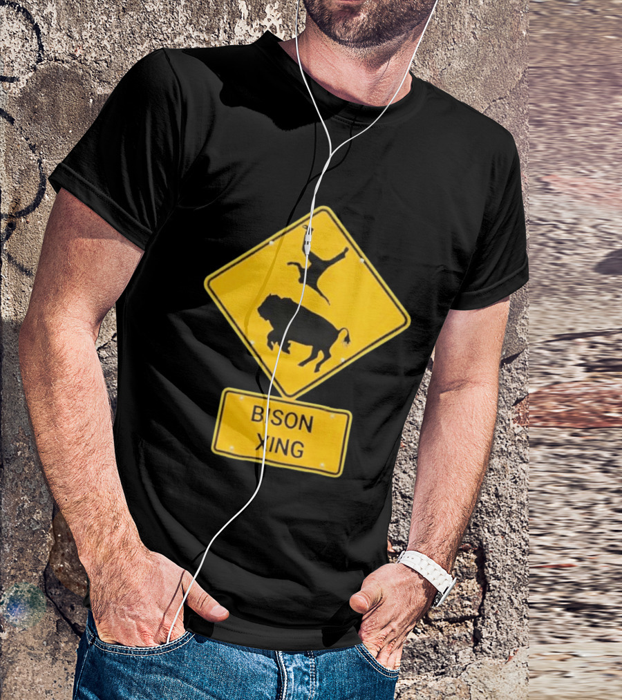 Bison Xing Road Sign With Pedestrian Warning T-Shirt