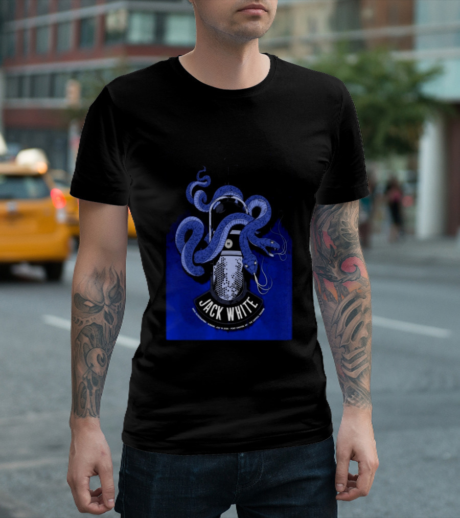 Jack White Tour Port Chester NY Jul 19 2026 Blue Snake Microphone T-Shirt
