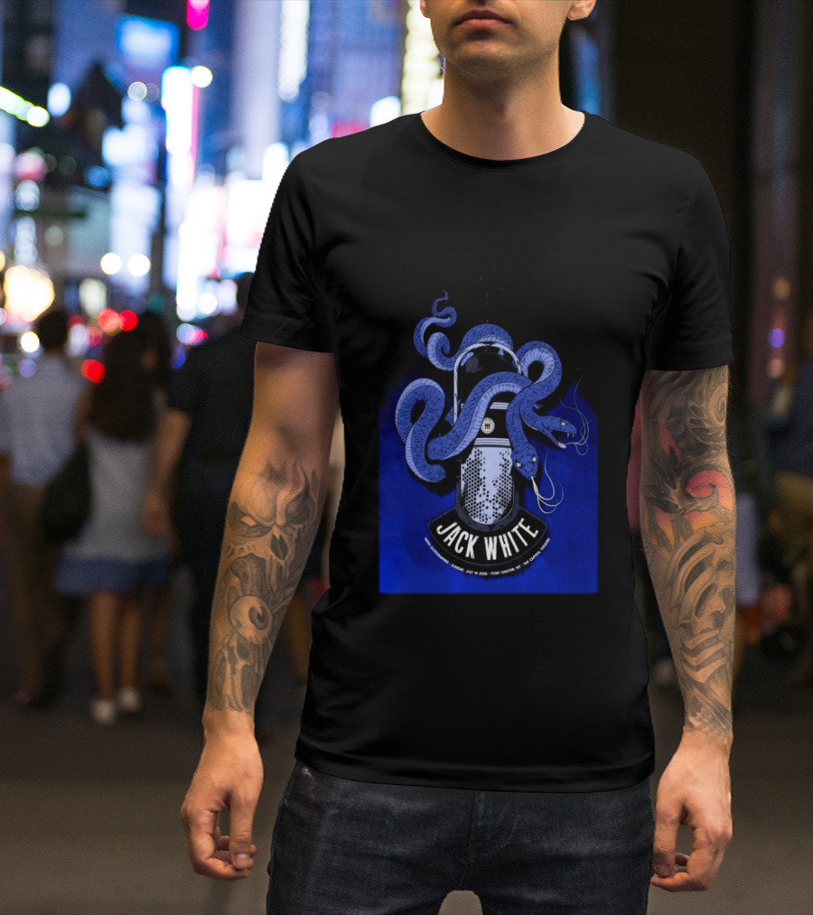 Jack White Tour Port Chester NY Jul 19 2026 Blue Snake Microphone T-Shirt