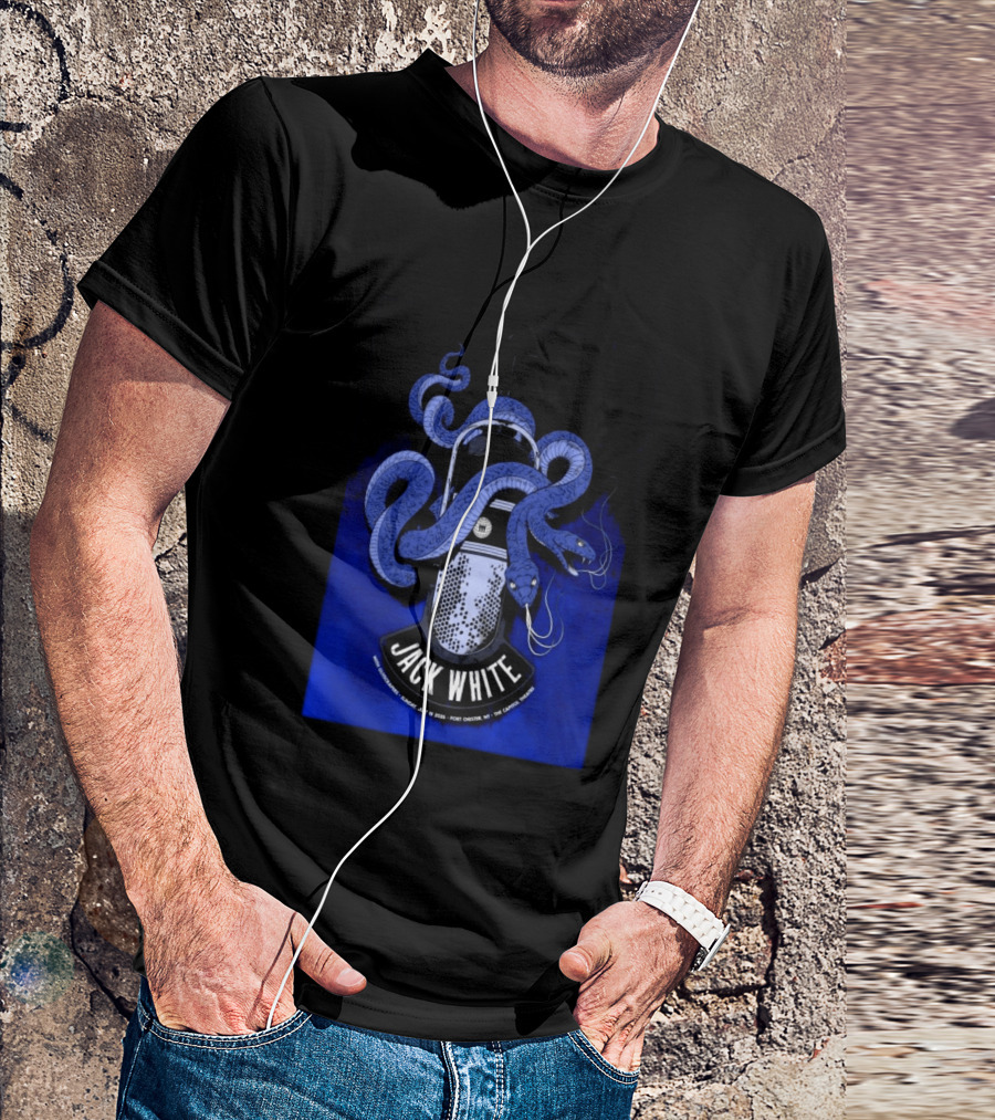 Jack White Tour Port Chester NY Jul 19 2026 Blue Snake Microphone T-Shirt