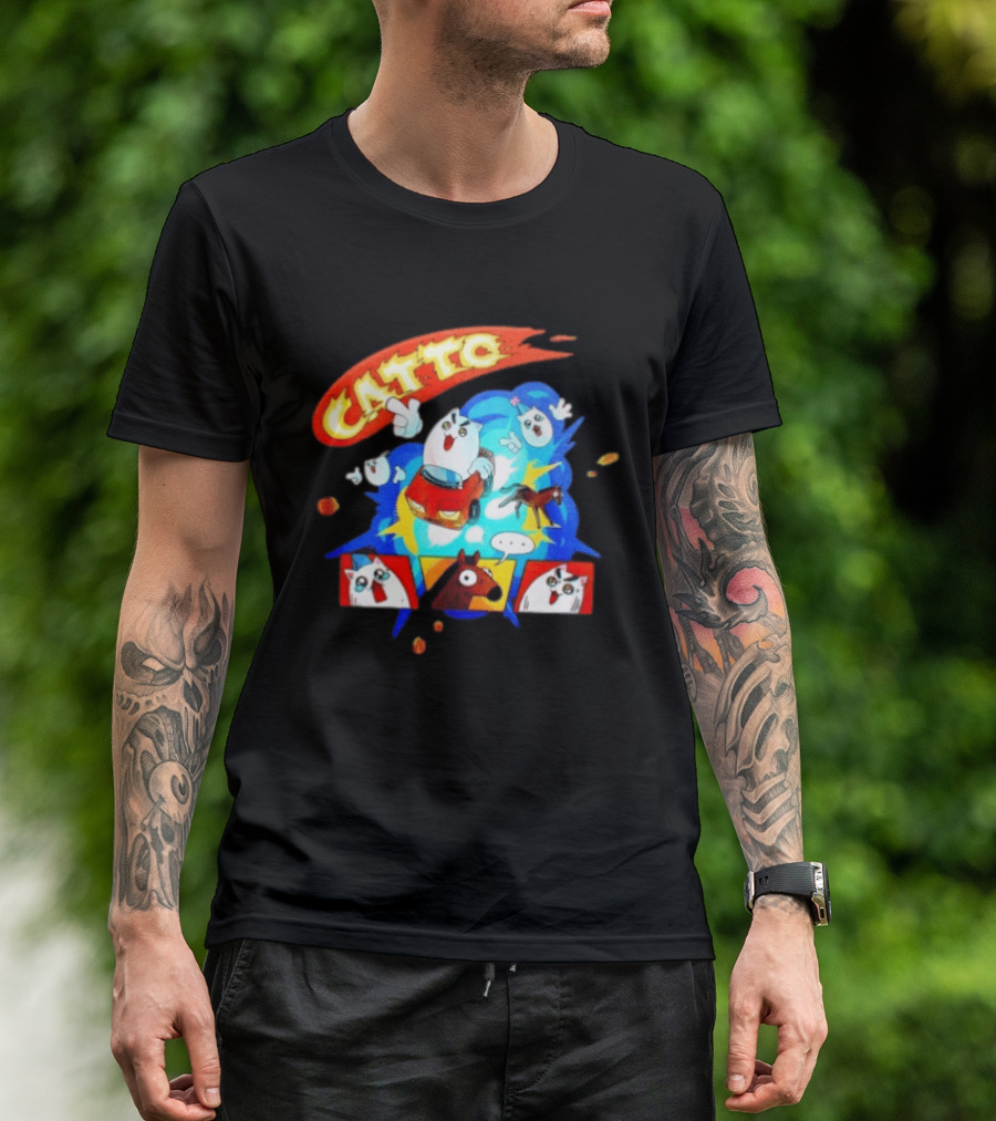 Catto Cartoon Cat Driving A Car With Funny Expressions And Comic Style Panels T-Shirt