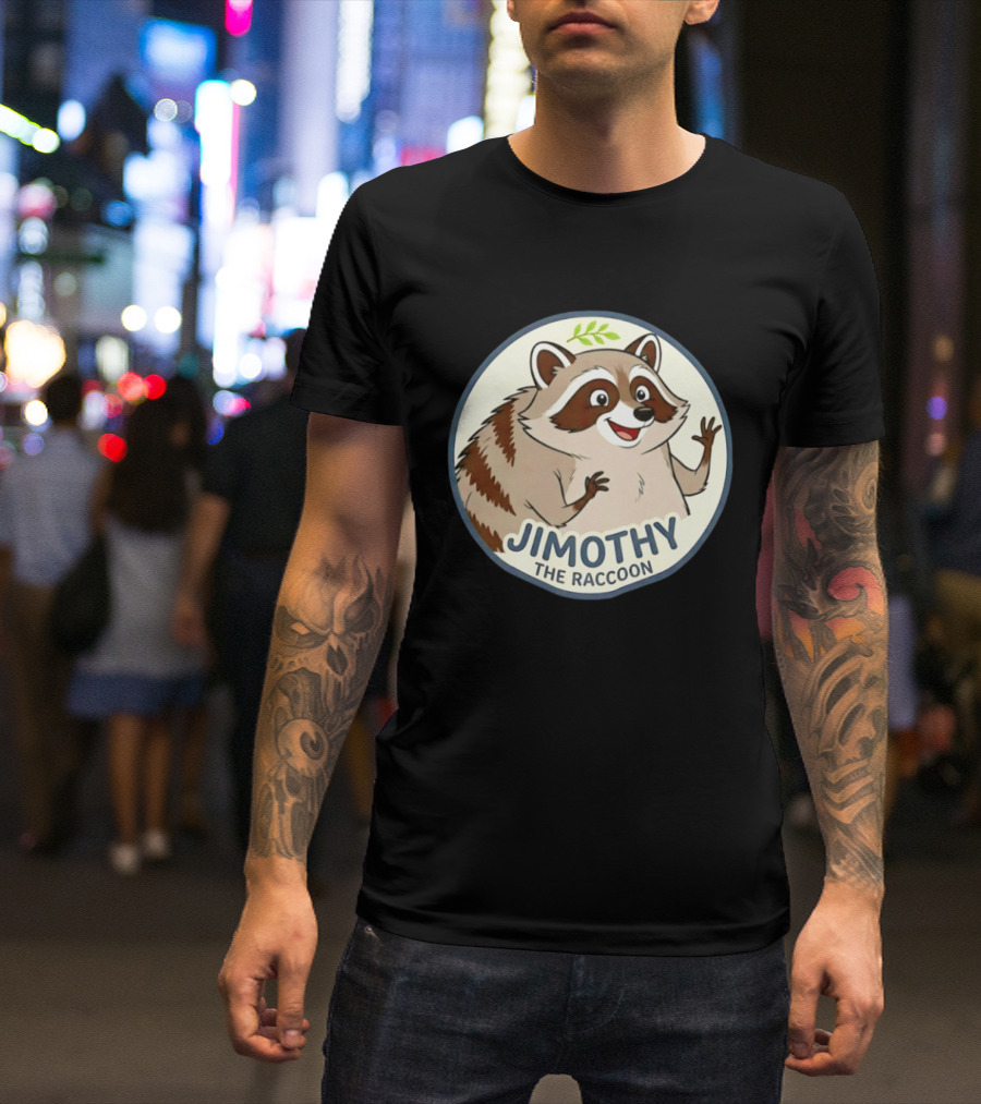 Jimothy The Raccoon Friendly Cartoon Character With Leaf Motif T-Shirt