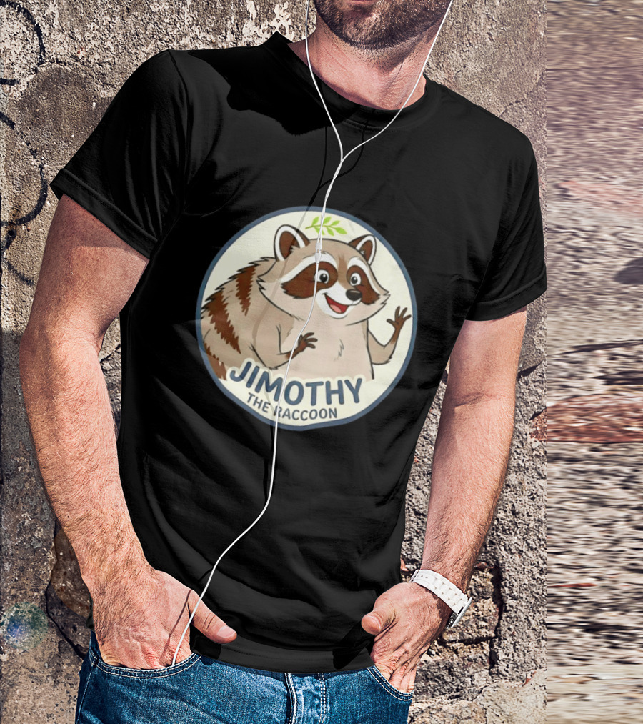 Jimothy The Raccoon Friendly Cartoon Character With Leaf Motif T-Shirt