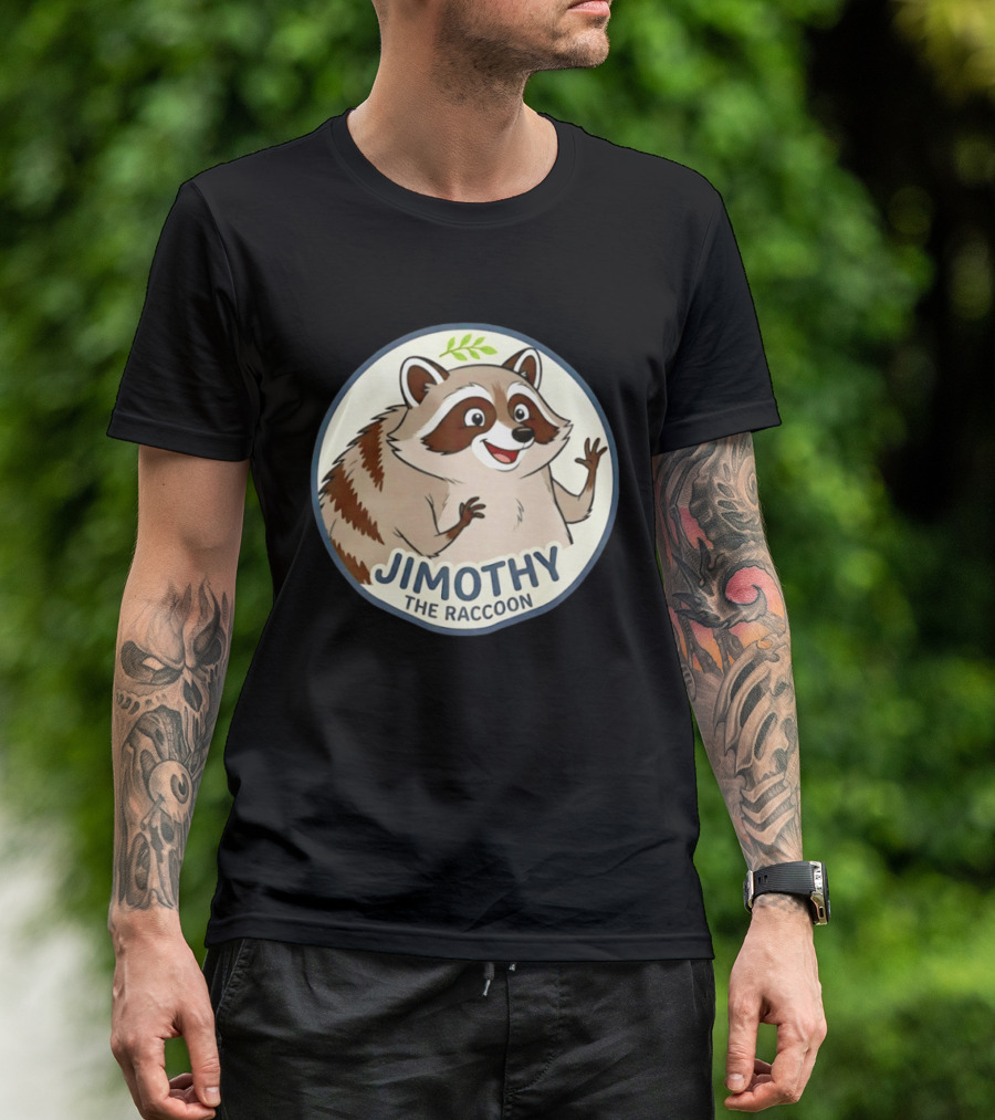 Jimothy The Raccoon Friendly Cartoon Character With Leaf Motif T-Shirt