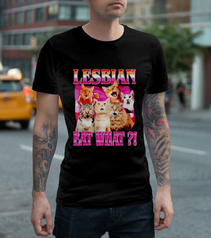 Lesbian Eat What Cats Meme Pride Flag Cats T-Shirt