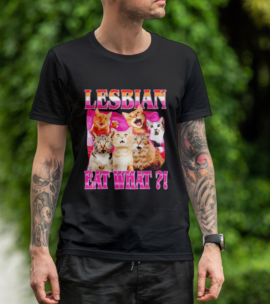 Lesbian Eat What Cats Meme Pride Flag Cats T-Shirt