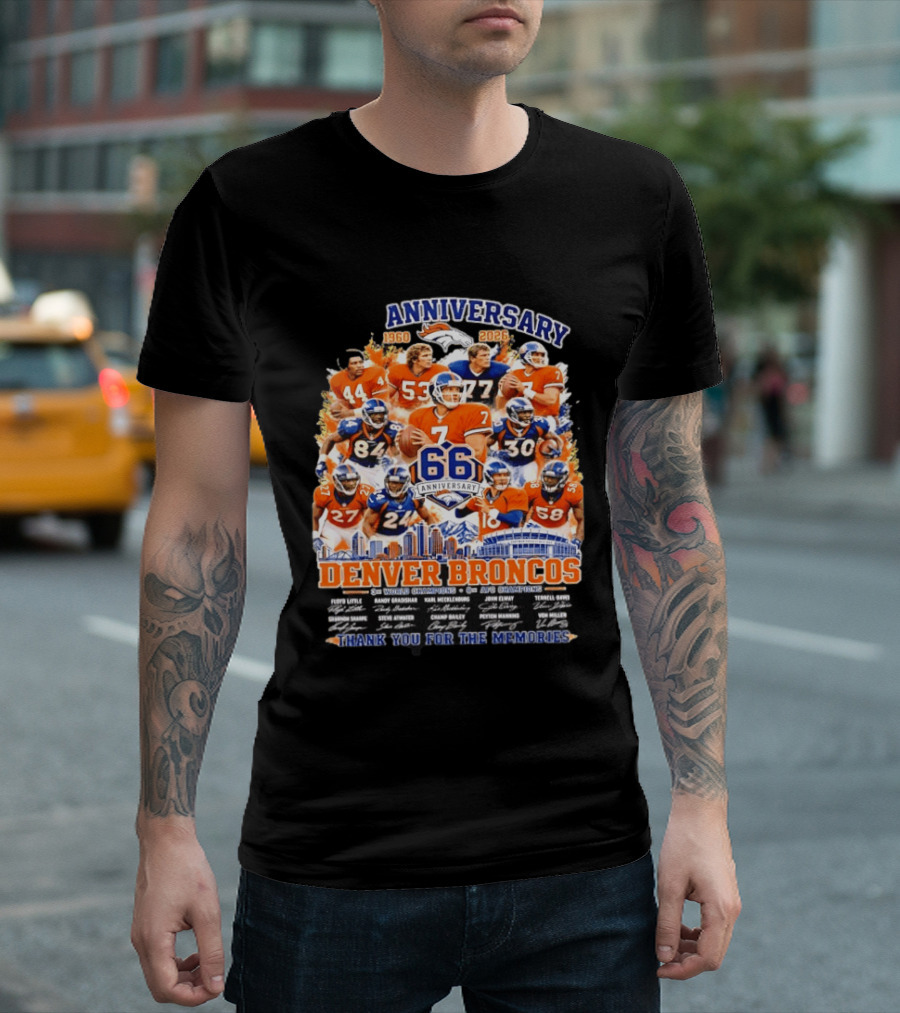 Denver Broncos 66th Anniversary 1960 2026 Thank You For The Memories With Players And Championships T-Shirt