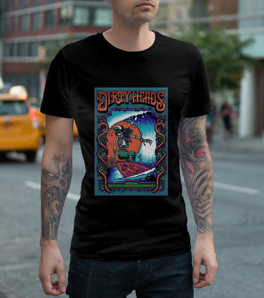 Dirty Heads Skeleton Surfing July 18 2026 Ocean Casino Resort Atlantic City NJ T-Shirt
