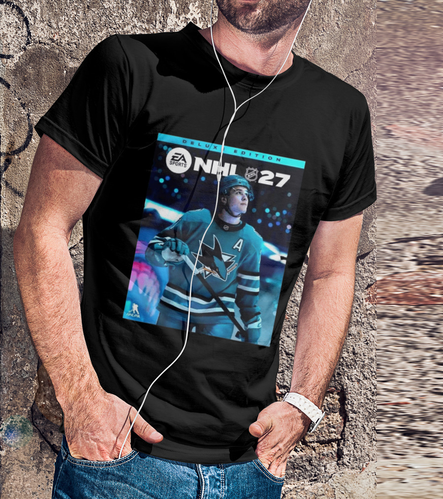 EA Sports NHL 27 Deluxe Edition Macklin Celebrini San Jose Sharks Cover Athlete T-Shirt