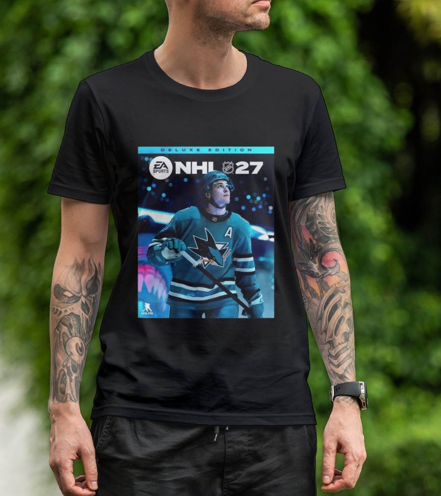 EA Sports NHL 27 Deluxe Edition Macklin Celebrini San Jose Sharks Cover Athlete T-Shirt