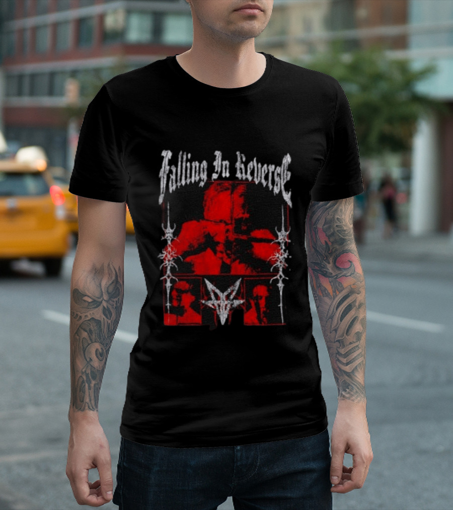 Falling In Reverse Band Distressed Red And Black Gothic T-Shirt