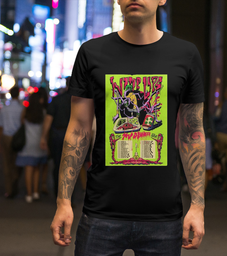 Wine Lips TV Dinner Tour 2026 Canada USA Neon Zombie Concert T-Shirt