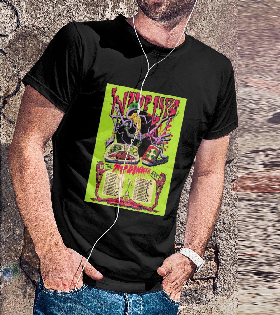 Wine Lips TV Dinner Tour 2026 Canada USA Neon Zombie Concert T-Shirt
