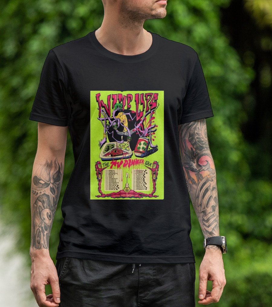 Wine Lips TV Dinner Tour 2026 Canada USA Neon Zombie Concert T-Shirt