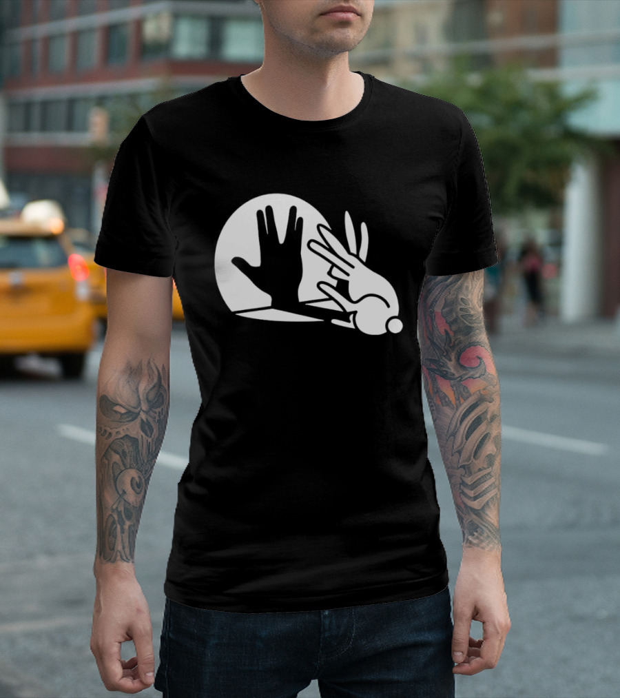 Hand Shadow Bunny Puppet Shadows Playful Gesture T-Shirt