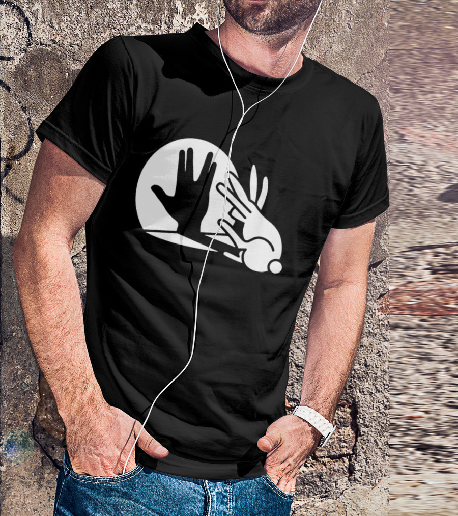 Hand Shadow Bunny Puppet Shadows Playful Gesture T-Shirt