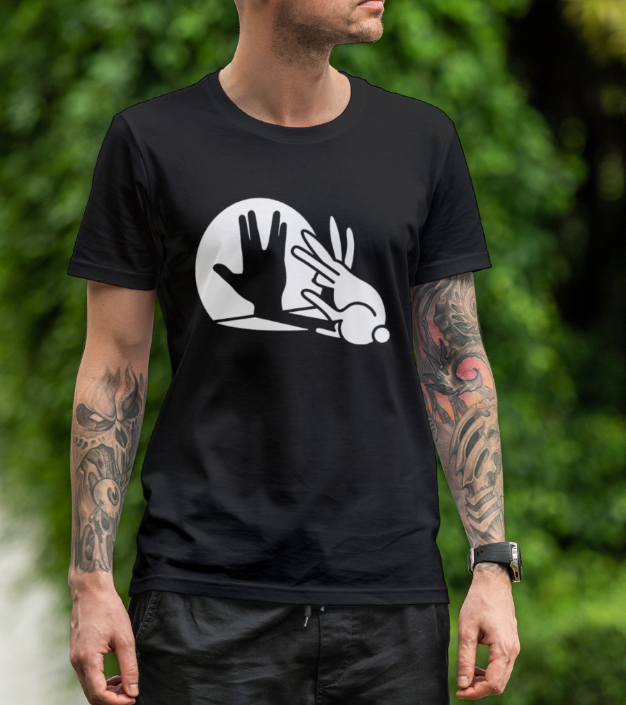 Hand Shadow Bunny Puppet Shadows Playful Gesture T-Shirt