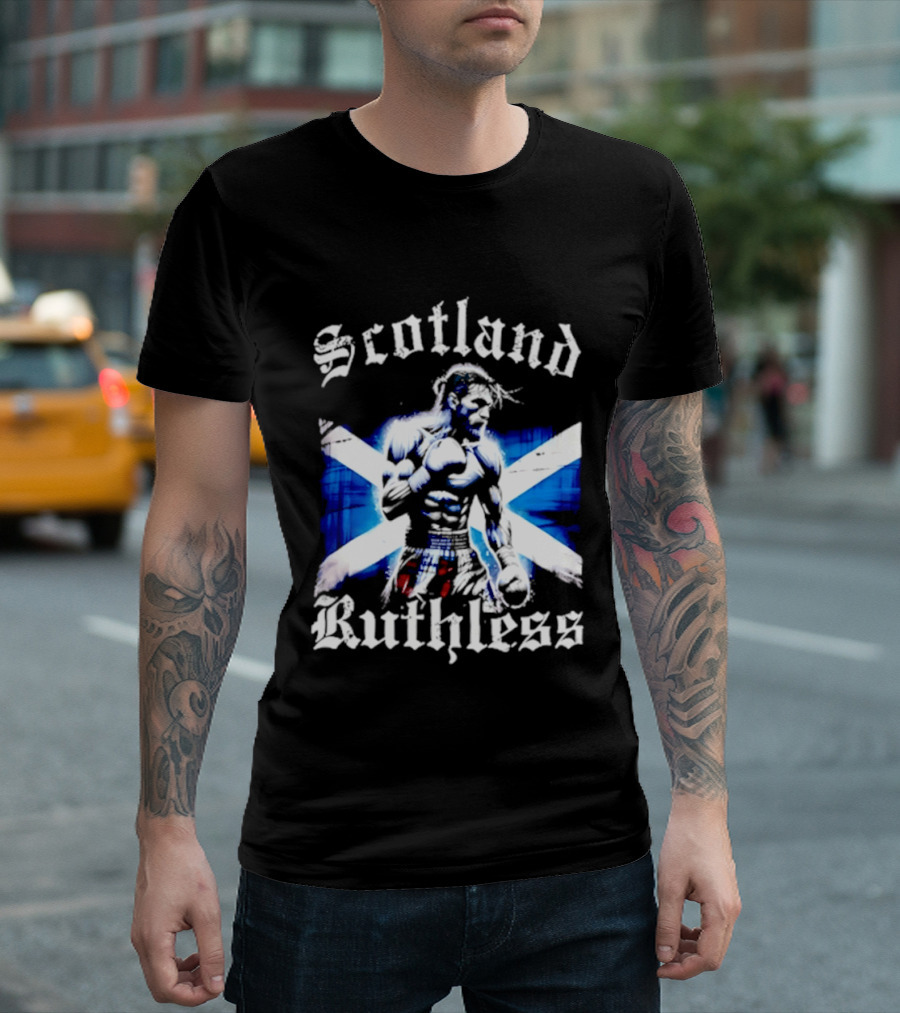 Scotland Ruthless Fighter With Scottish Cross Flag T-Shirt