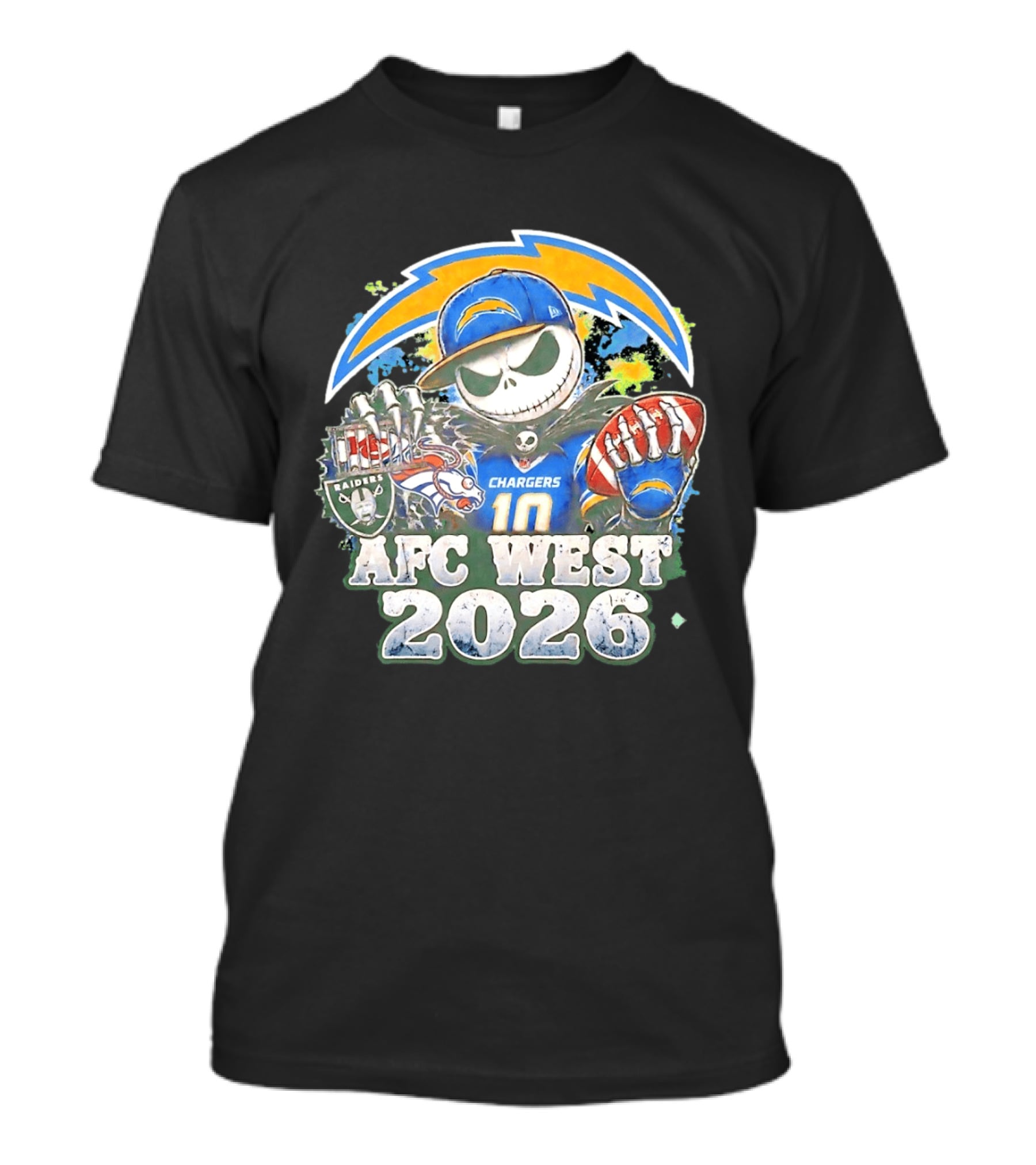 Los Angeles Chargers Jack Skellington Raiders Broncos AFC West 2026 T-Shirt