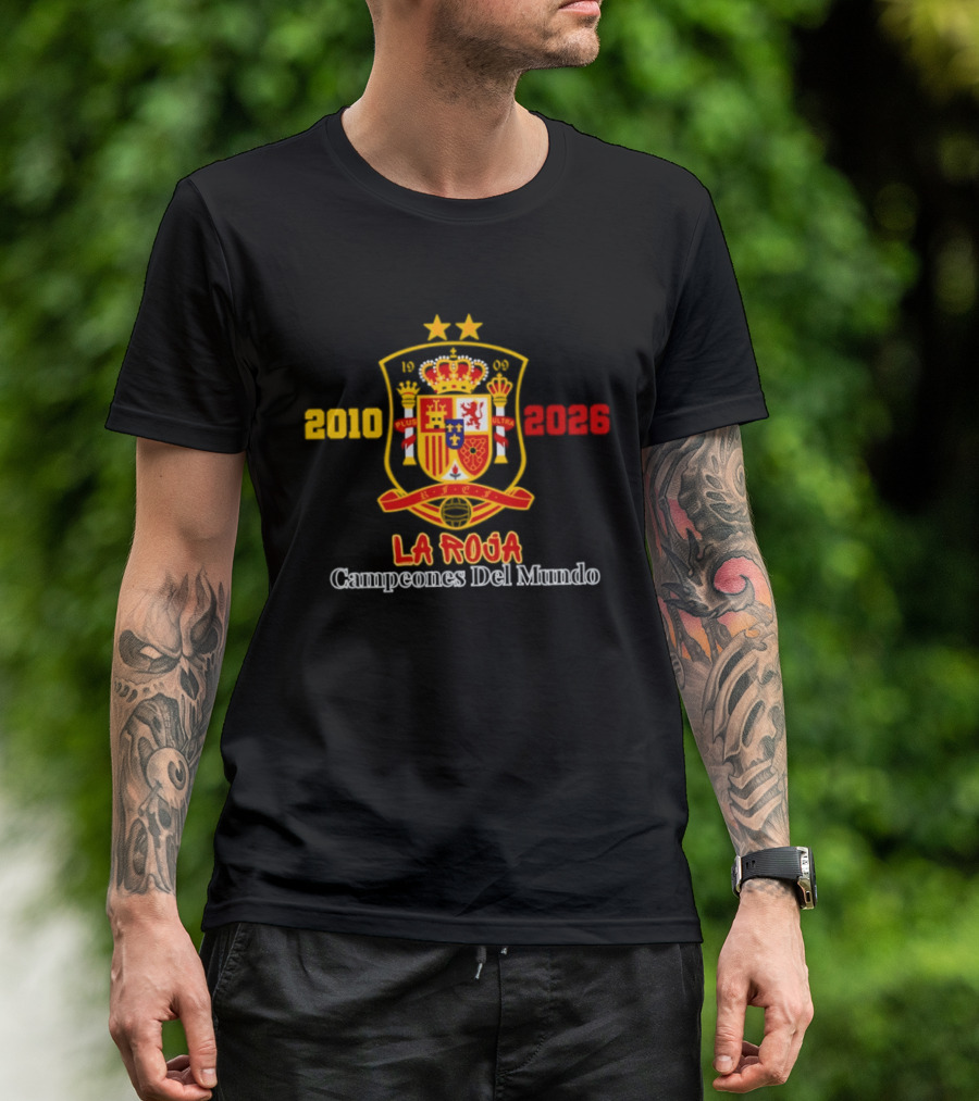 Spain 2010 2026 La Roja Campeones Del Mundo Crest Symbol Celebrating Champions T-Shirt