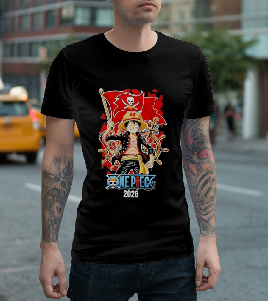 Tampa Bay Buccaneers One Piece Luffy 2026 Pirate Flag Adventure T-Shirt