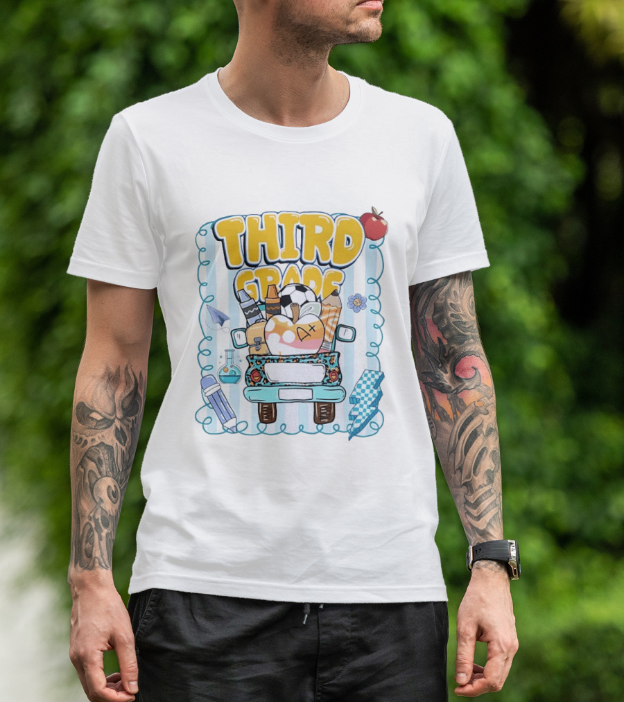 Third Grade A+ School Supplies Truck Pencil Apple Soccer Teacher T-Shirt