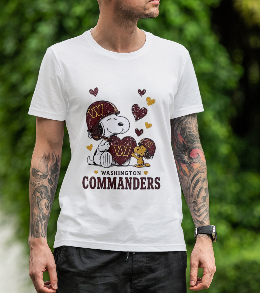 Washington Commanders Peanuts Snoopy Woodstock Love Laughter Hearts T-Shirt