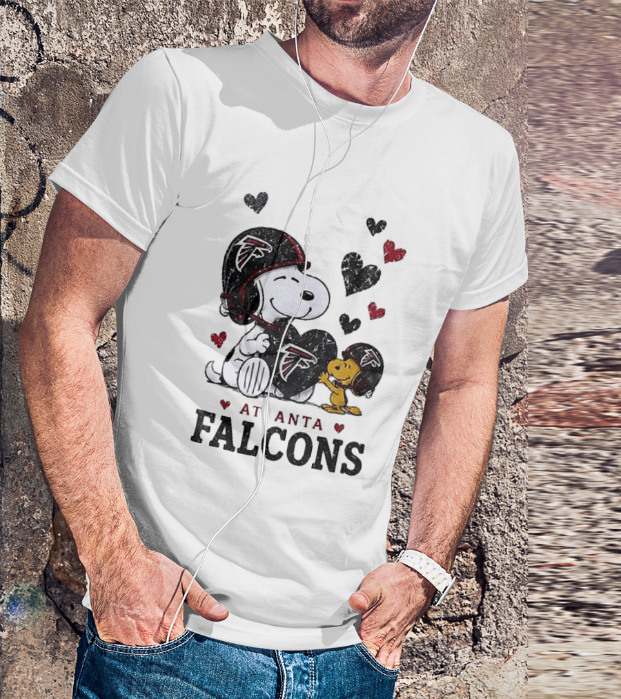 Atlanta Falcons Peanuts Snoopy Woodstock Love Laughter Hearts T-Shirt