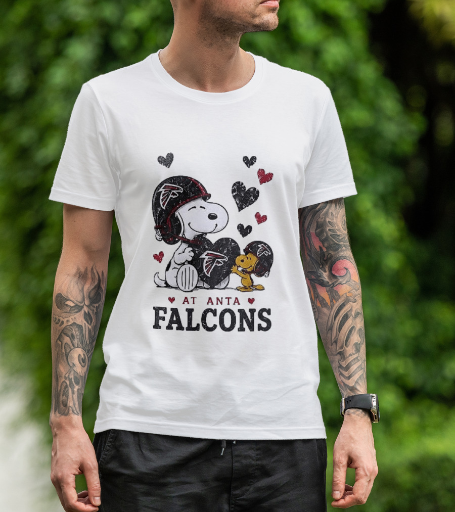 Atlanta Falcons Peanuts Snoopy Woodstock Love Laughter Hearts T-Shirt