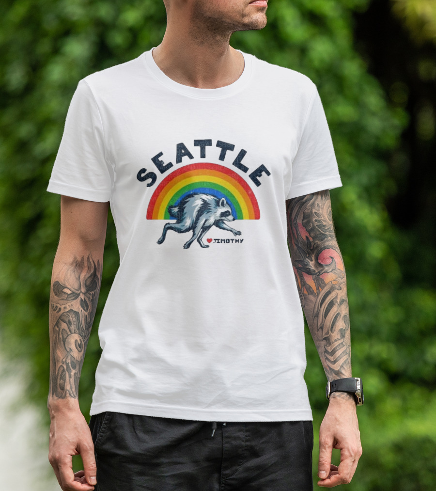 Seattle Jimothy Rainbow Pride 2026 Raccoon Heart T-Shirt