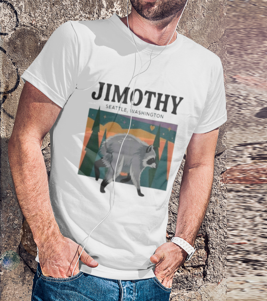 Jimothy Raccoon Seattle Washington Pacific Northwest Forest Scene T-Shirt