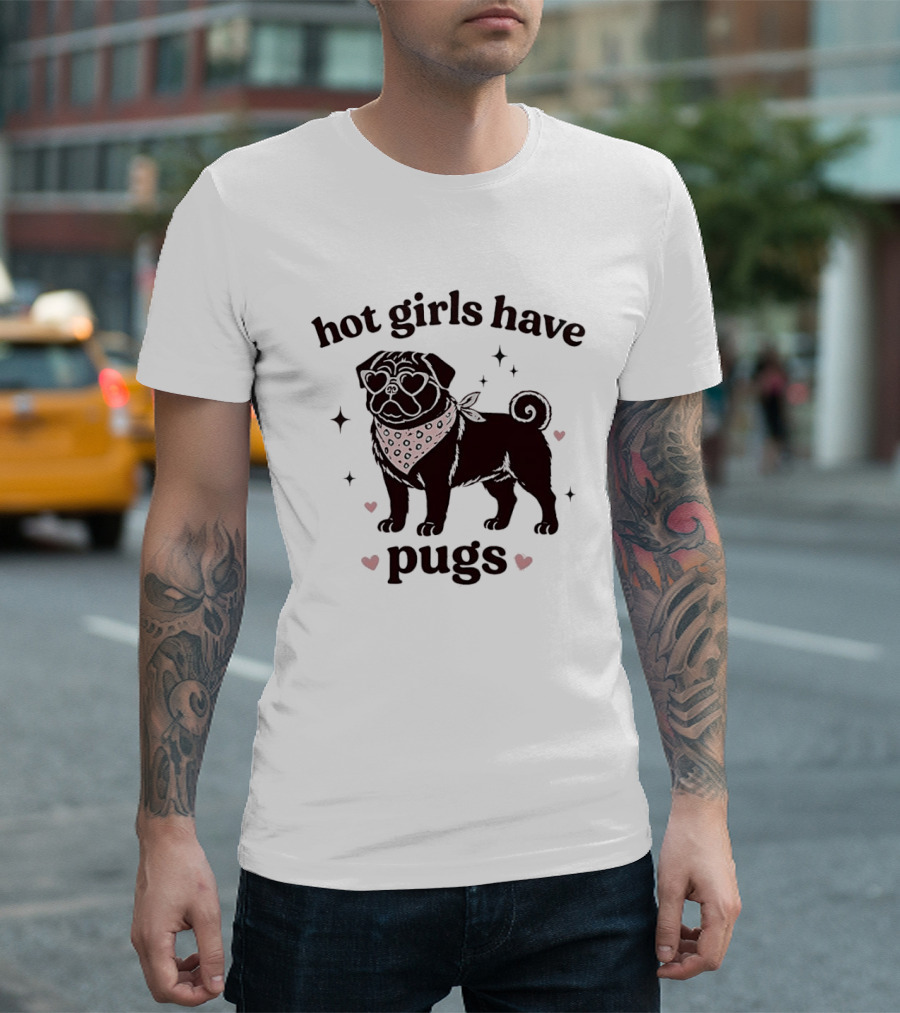 Hot Girls Have Pugs Dog Lover Pink Heart Bandana T-Shirt