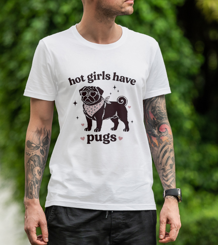 Hot Girls Have Pugs Dog Lover Pink Heart Bandana T-Shirt
