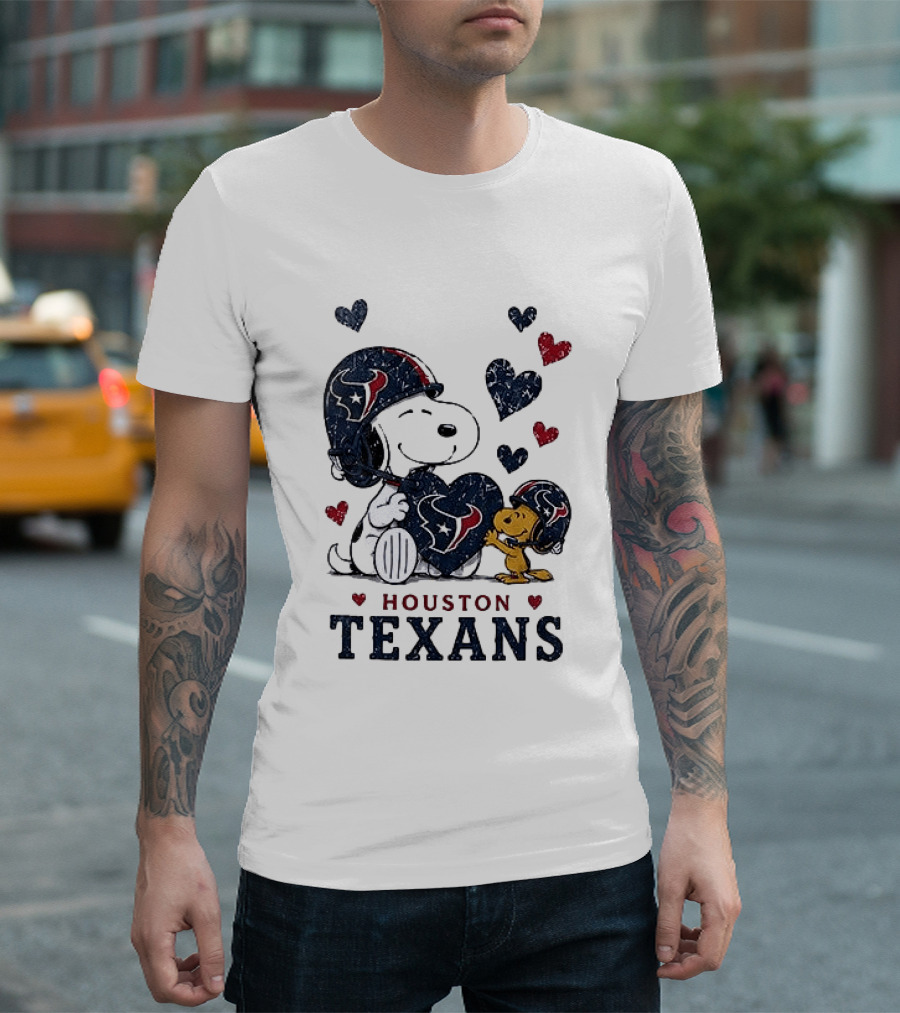 Houston Texans Peanuts Snoopy Woodstock Love Hearts T-Shirt