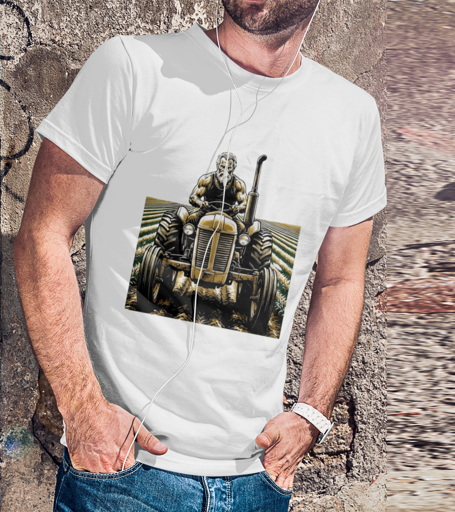 Muscular Farmer Tractor Field T-Shirt