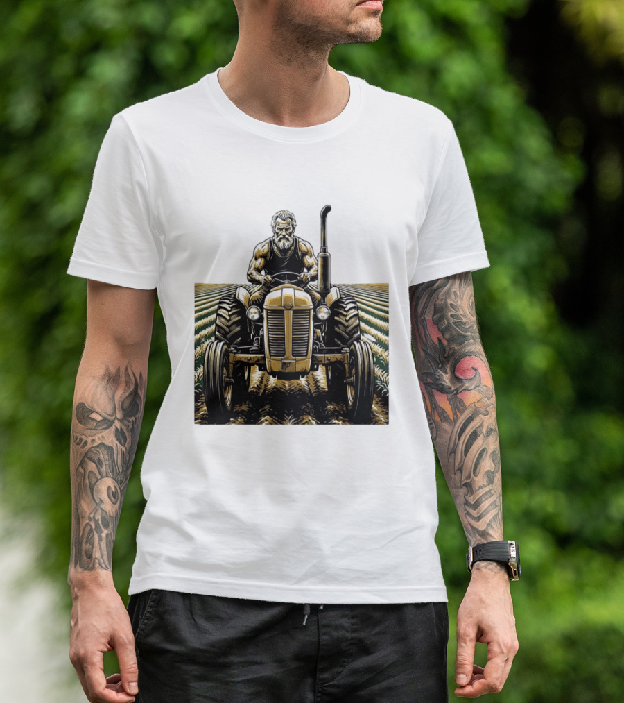 Muscular Farmer Tractor Field T-Shirt