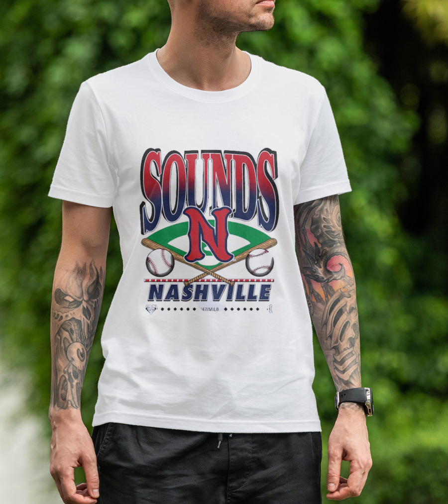 Nashville Sounds MiLB Baseball Team Logo With Bat And Ball T-Shirt